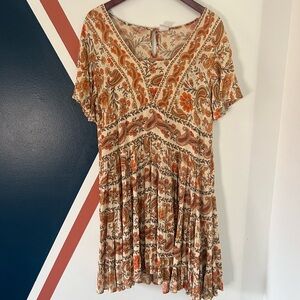 Bila Floral Paisley Boho Dress in Orange and Cream size large
